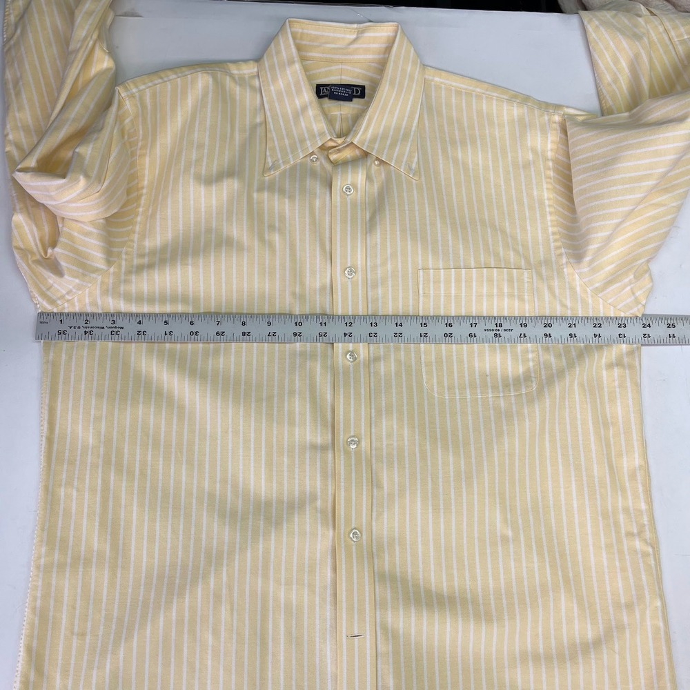 Lands End Mens Yellow White Striped Button Down Oxford Shirt Long Sleeve Cotton - Picture 11 of 13